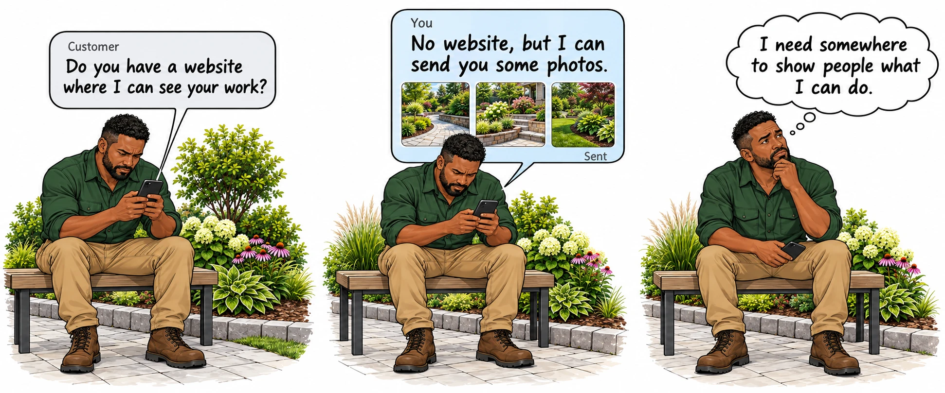 A landscaper is asked for a website to see his work but only has photos to send